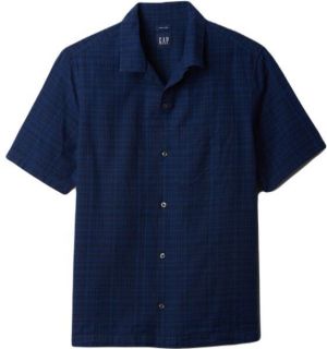 GAP SS LINEN Pánska košeľa, tmavo modrá, veľkosť