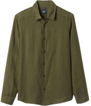 GAP LS LINEN Pánska košeľa, khaki, veľkosť