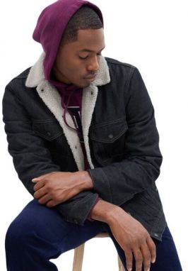 GAP V-SHERPA DENIM Pánska bunda, tmavo modrá, veľkosť