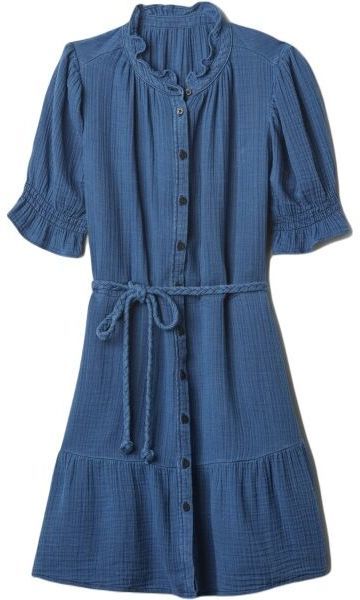 GAP BELTED GAUZE Dámske šaty, modrá, veľkosť