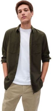 GAP FA23 MIDWEIGHT HEATHER FLANNEL Pánska košeľa, khaki, veľkosť