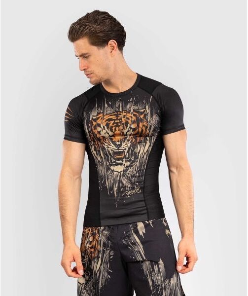 Venum TIGER SHORT SLEEVE RASHGUARD Pánske tričko, čierna, veľkosť