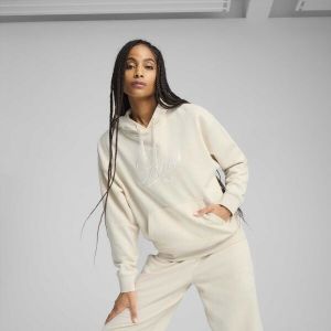 Puma ESSENTIALS SCRIPT HOODIE TR Dámska mikina, béžová, veľkosť