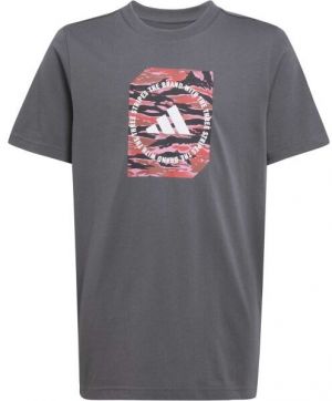 adidas CAMO LOGO TEE Chlapčenské tričko, tmavo sivá, veľkosť