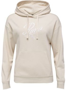 Puma ESSENTIALS SCRIPT HOODIE TR Dámska mikina, béžová, veľkosť