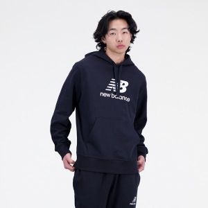 New Balance ESSENTIALS STACKED LOGO FRENCH TERRY HOODIE Pánska mikina, čierna, veľkosť