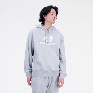 New Balance ESSENTIALS STACKED LOGO FRENCH TERRY HOODIE Pánska mikina, sivá, veľkosť