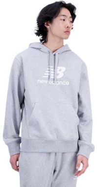 New Balance ESSENTIALS STACKED LOGO FRENCH TERRY HOODIE Pánska mikina, sivá, veľkosť