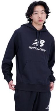 New Balance ESSENTIALS STACKED LOGO FRENCH TERRY HOODIE Pánska mikina, čierna, veľkosť