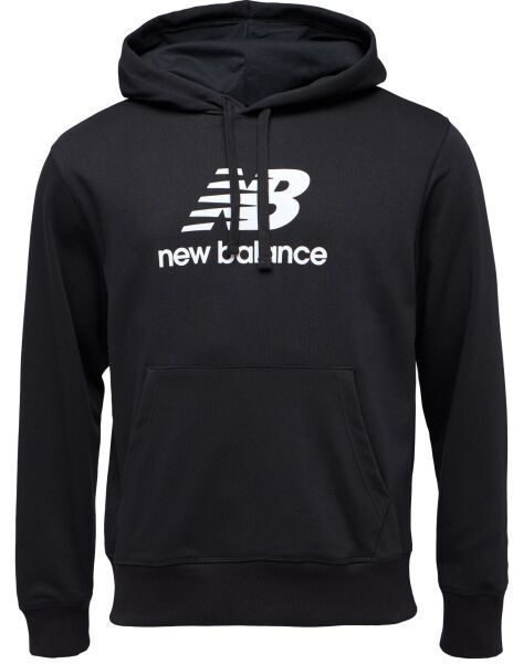 New Balance ESSENTIALS STACKED LOGO FRENCH TERRY HOODIE Pánska mikina, čierna, veľkosť