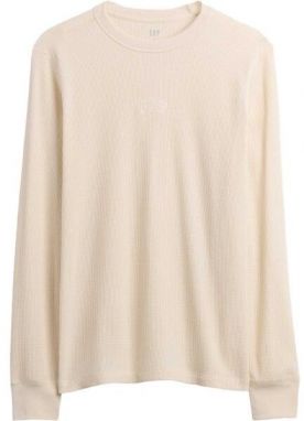 GAP V-FRCH LS WAFFLE MINI LOGO CREW Pánske tričko, béžová, veľkosť