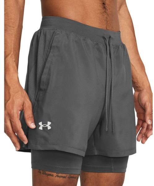 Under Armour LAUNCH 5 2-IN-1 Pánske kraťasy, šedá, veľkosť