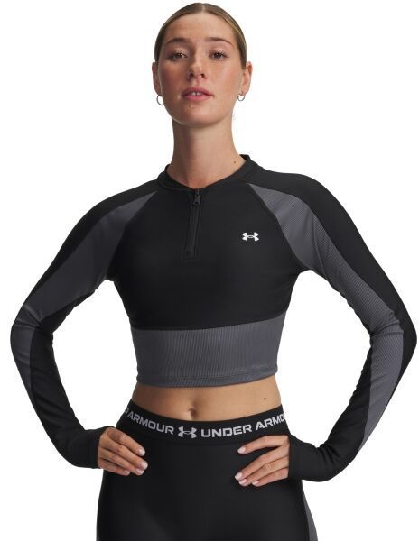 Under Armour HEATGEAR RIB 1/4 ZIP Dámske športové tričko, čierna, veľkosť L