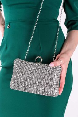 Strieborná spoločenská clutch kabelka Shelly