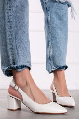 Biele slingback lodičky na hrubom podpätku Anie