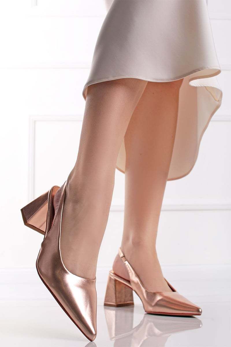 Ružovozlaté slingback lodičky na hrubom podpätku Riley