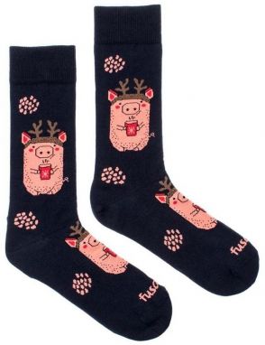 Čierno-ružové ponožky Prasiatko v zime