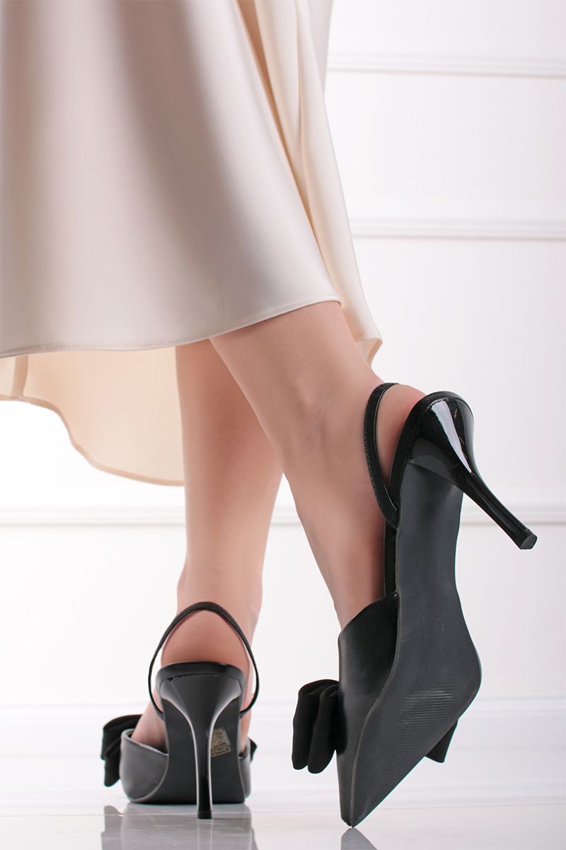 Čierne slingback lodičky s mašľou Nina