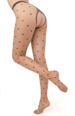 Béžové vzorované crotchless pančuchy Intimo Fashion 20DEN