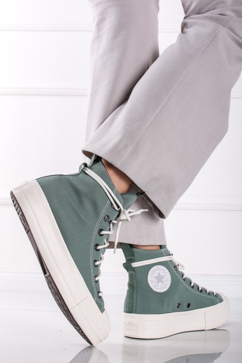 Zelené vysoké plátené tenisky na platforme Chuck Taylor All Star Lift Platform Utility