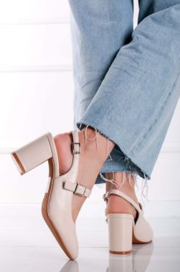 Béžové slingback lodičky na hrubom podpätku Mayla