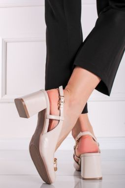 Svetlobéžové slingback lodičky na hrubom podpätku 142343
