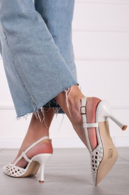 Biele slingback lodičky na tenkom podpätku Darla