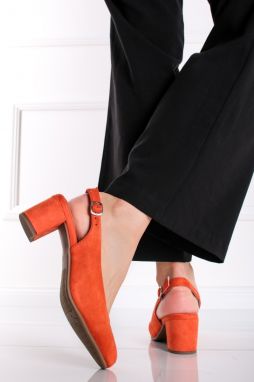 Oranžové slingback lodičky na hrubom podpätku 8-29460