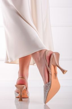 Smotanovo-béžové slingback lodičky na tenkom podpätku Nelly
