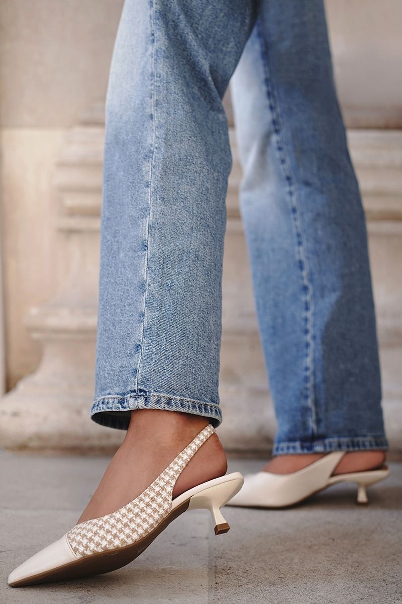 Svetlobéžové vzorované slingback lodičky na tenkom podpätku Olivia