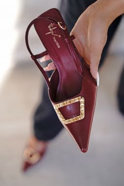 Bordové slingback lodičky na tenkom podpätku Amanda
