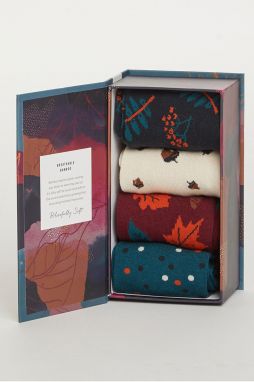 Viacfarebné ponožky v darčekovej krabičke Autumn Leaves Sock Box - štvorbalenie