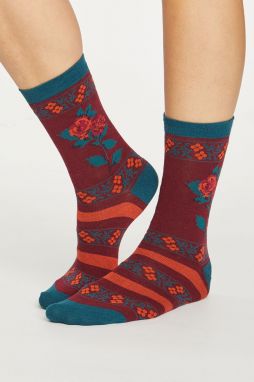 Bordové ponožky Folk Floral Socks