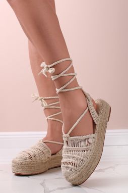 Svetlobéžové platformové šnurovacie espadrilly Iman