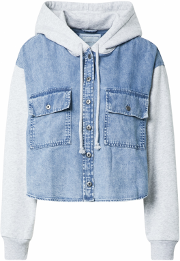 American Eagle Tepláková bunda  modrá denim / svetlosivá