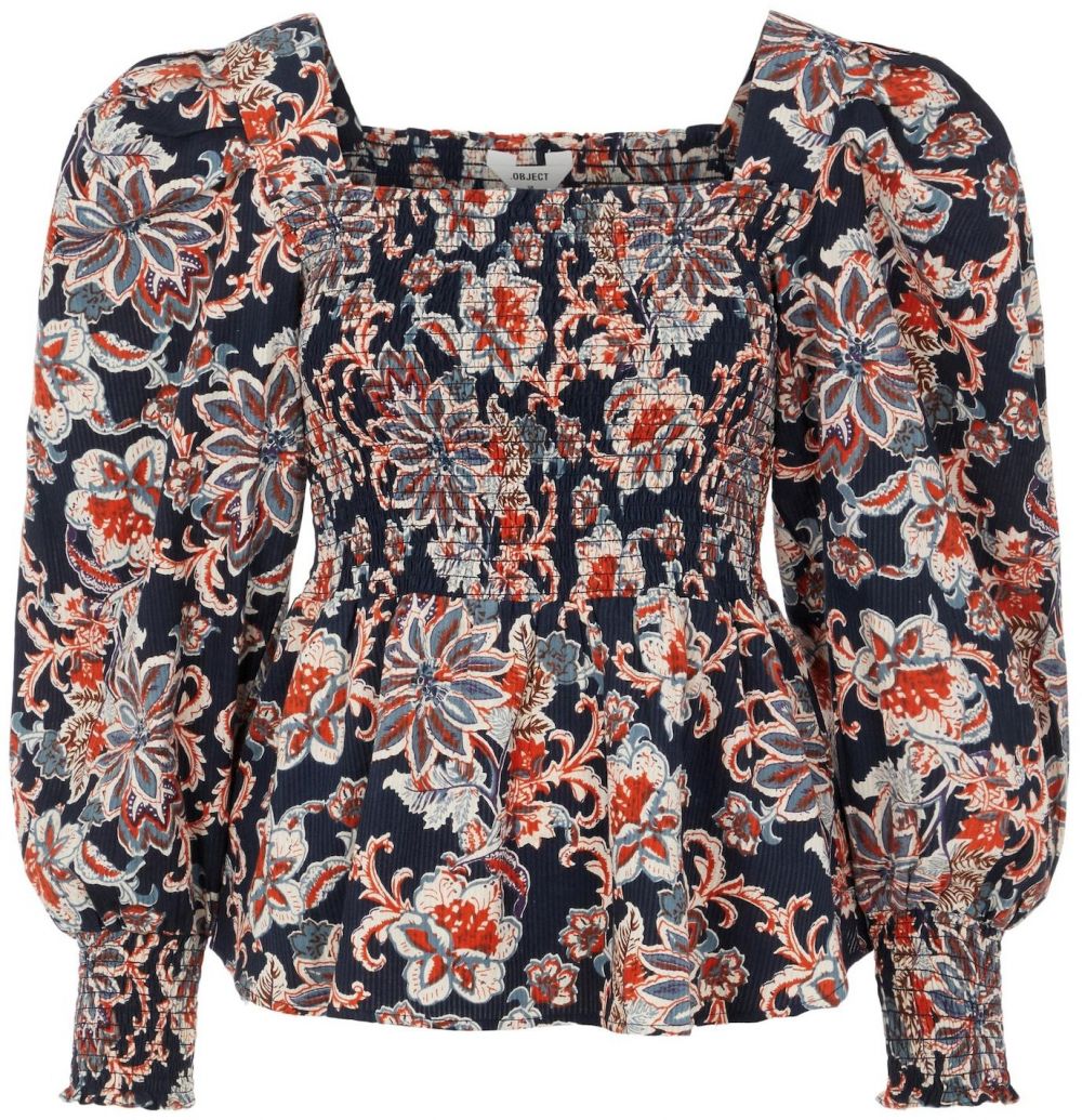 OBJECT Blúzka 'Naomi'  tmavomodrá / modrosivá / červená / biela