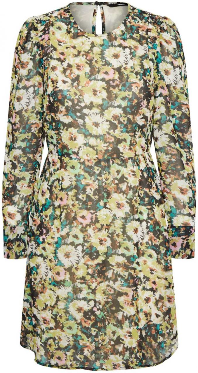 VERO MODA Šaty 'Nilla'  tmavohnedá / smaragdová / trstinová / svetlozelená / ružová