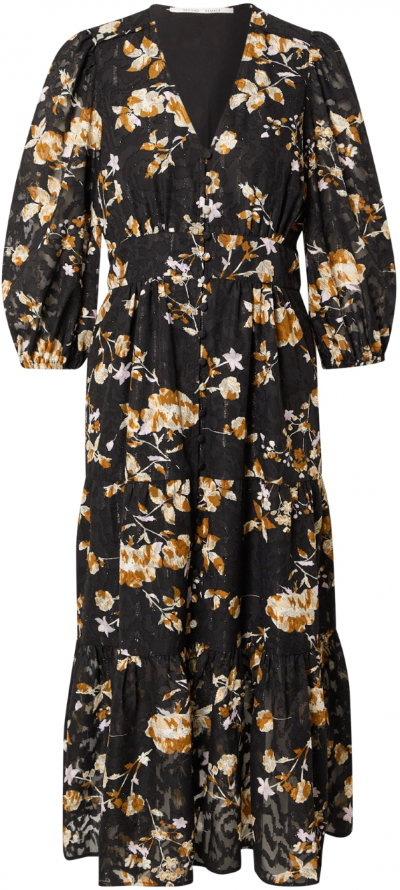 SECOND FEMALE Košeľové šaty 'Betula'  šafránová / čierna / biela