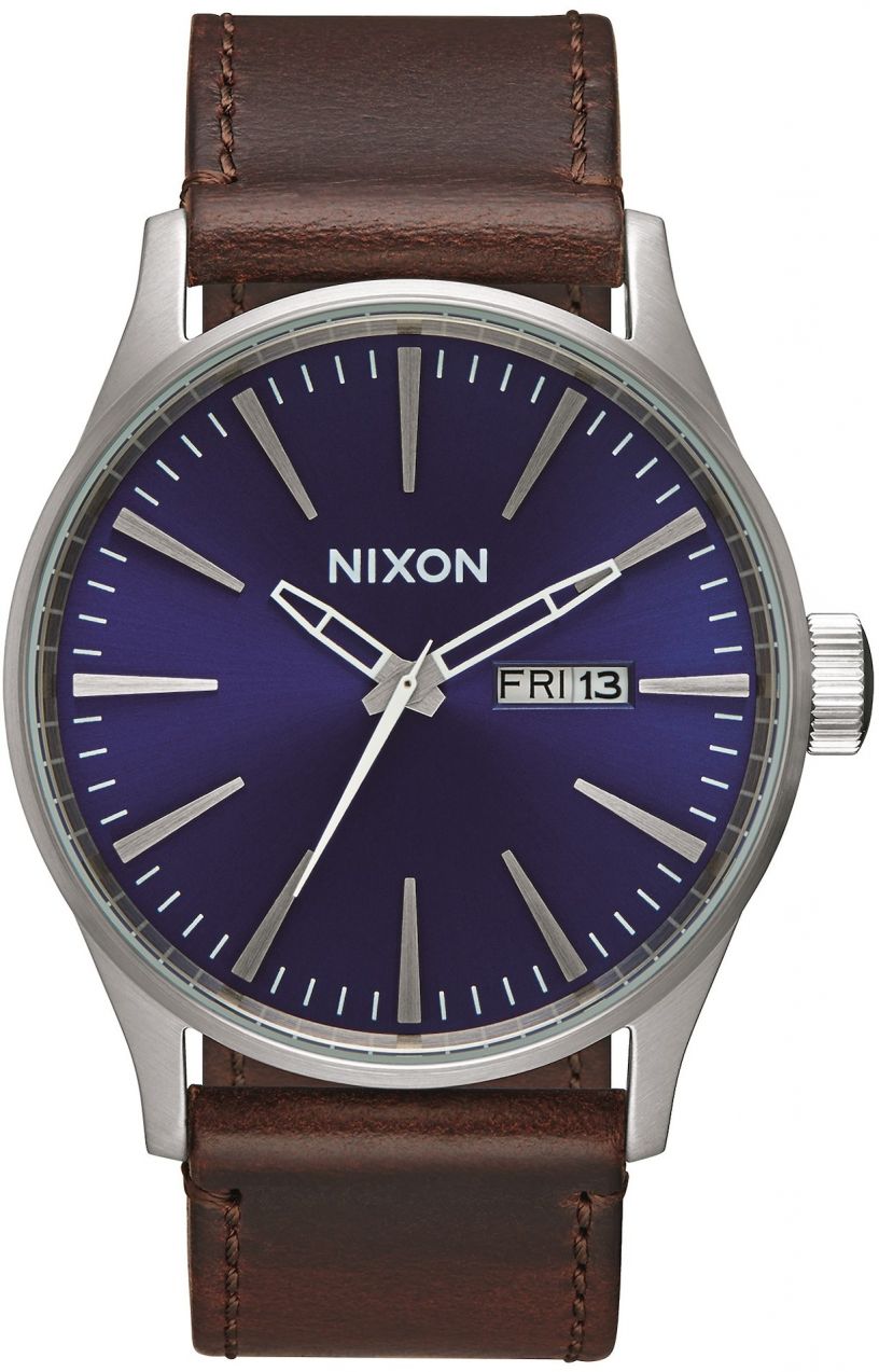 Nixon Analógové hodinky 'Sentry Leather'  modrá / hnedá / strieborná