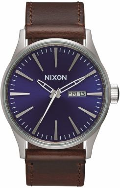Nixon Analógové hodinky 'Sentry Leather'  modrá / hnedá / strieborná