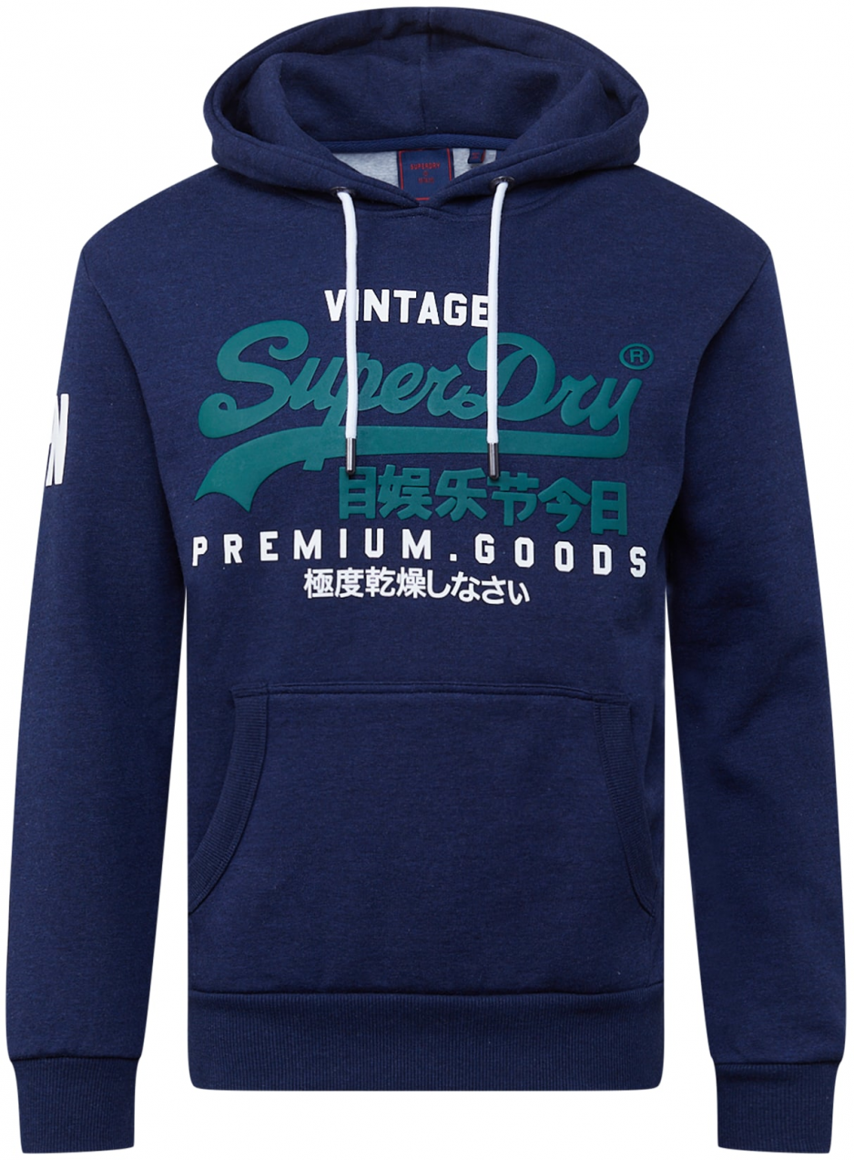 Superdry Mikina  námornícka modrá / tmavozelená / biela