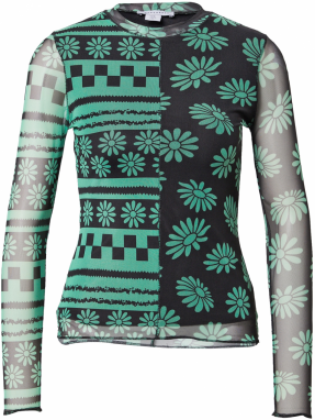 Warehouse Tričko 'Kara'  smaragdová / čierna