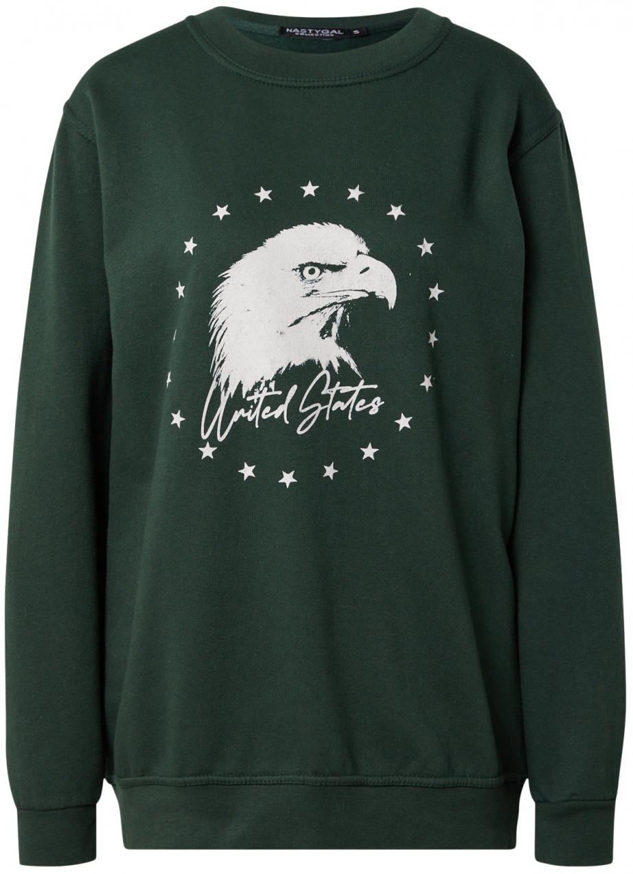 Nasty Gal Mikina 'United States'  jedľová / biela