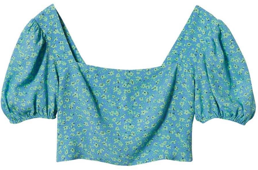 MANGO Blúzka 'DAISY'  modrá / svetlozelená / čierna