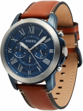 FOSSIL Analógové hodinky 'Grant FS5151'  ultramarínová / okrová / strieborná