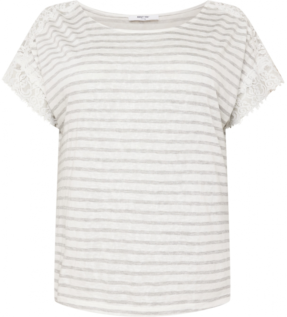 ABOUT YOU Curvy Tričko 'Karima'  sivá / biela