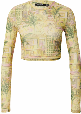 Nasty Gal Tričko  hnedá / citrónová / tmavozelená / ružová