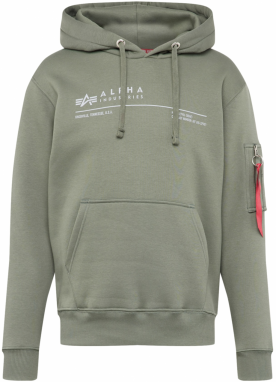 ALPHA INDUSTRIES Mikina  zelená / biela