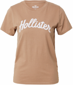 HOLLISTER Tričko  hnedá / šedobiela