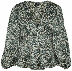 VERO MODA Blúzka 'Loe'  krémová / tmavozelená